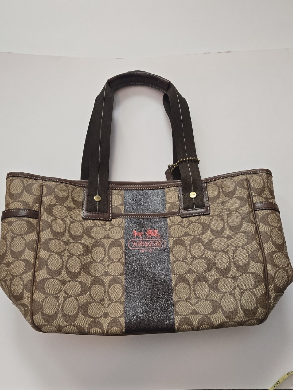 Coach Heritage Stripe Tote Bag - Tan/Brown